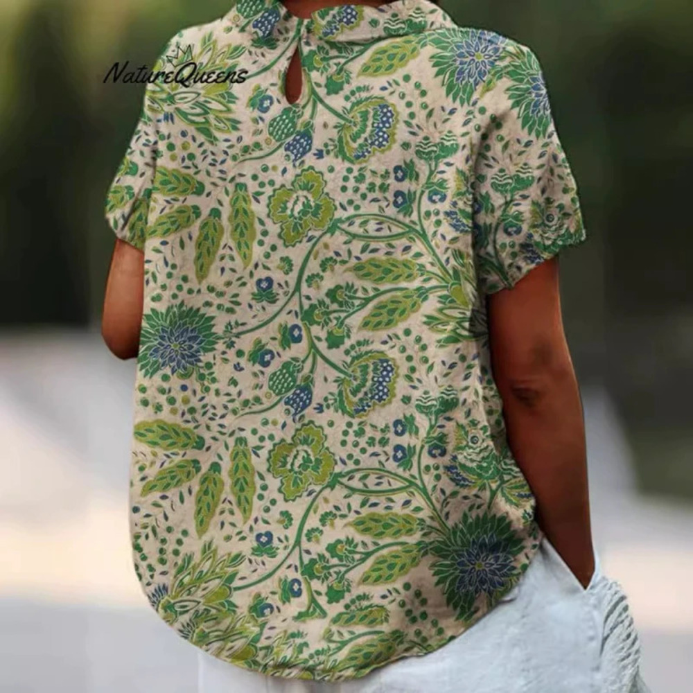 ZARA Summer Floral Print Short Sleeve Collared Blouse